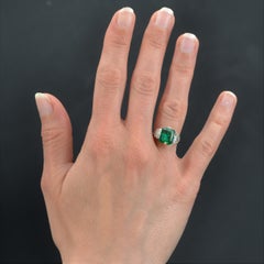Art Deco 1925s Emerald Diamonds 18 Karat Yellow Gold Ring