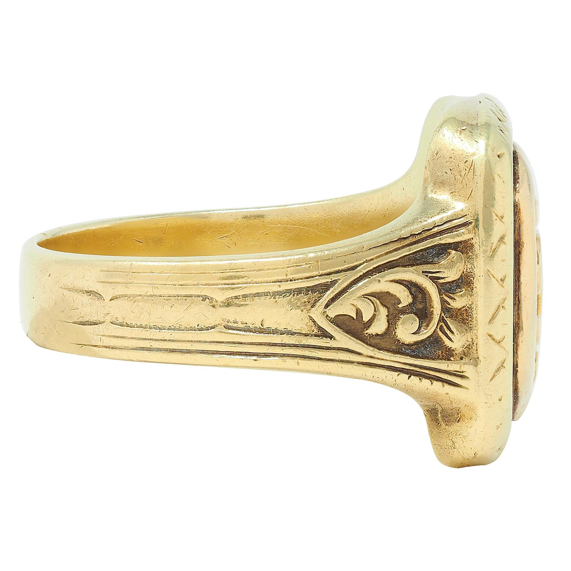 Art Déco Anello con sigillo unisex della polizia di New York in stile Art Deco 1927 in oro giallo 14 carati in vendita
