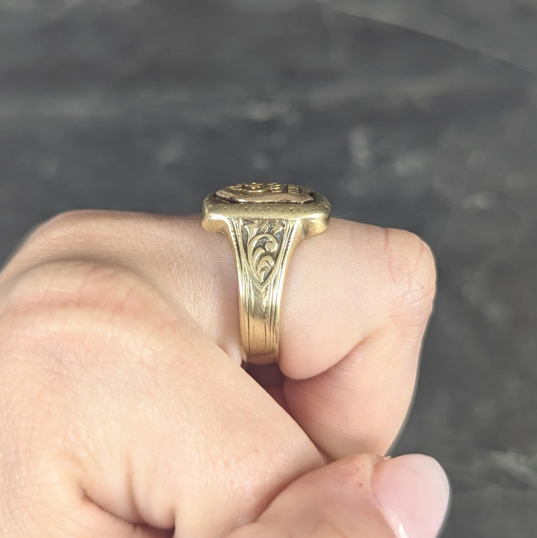 Anello con sigillo unisex della polizia di New York in stile Art Deco 1927 in oro giallo 14 carati in vendita 3