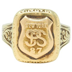Bague de chevalière unisexe de la Police de New York en or jaune 14 carats de l'Antiquité de 1927