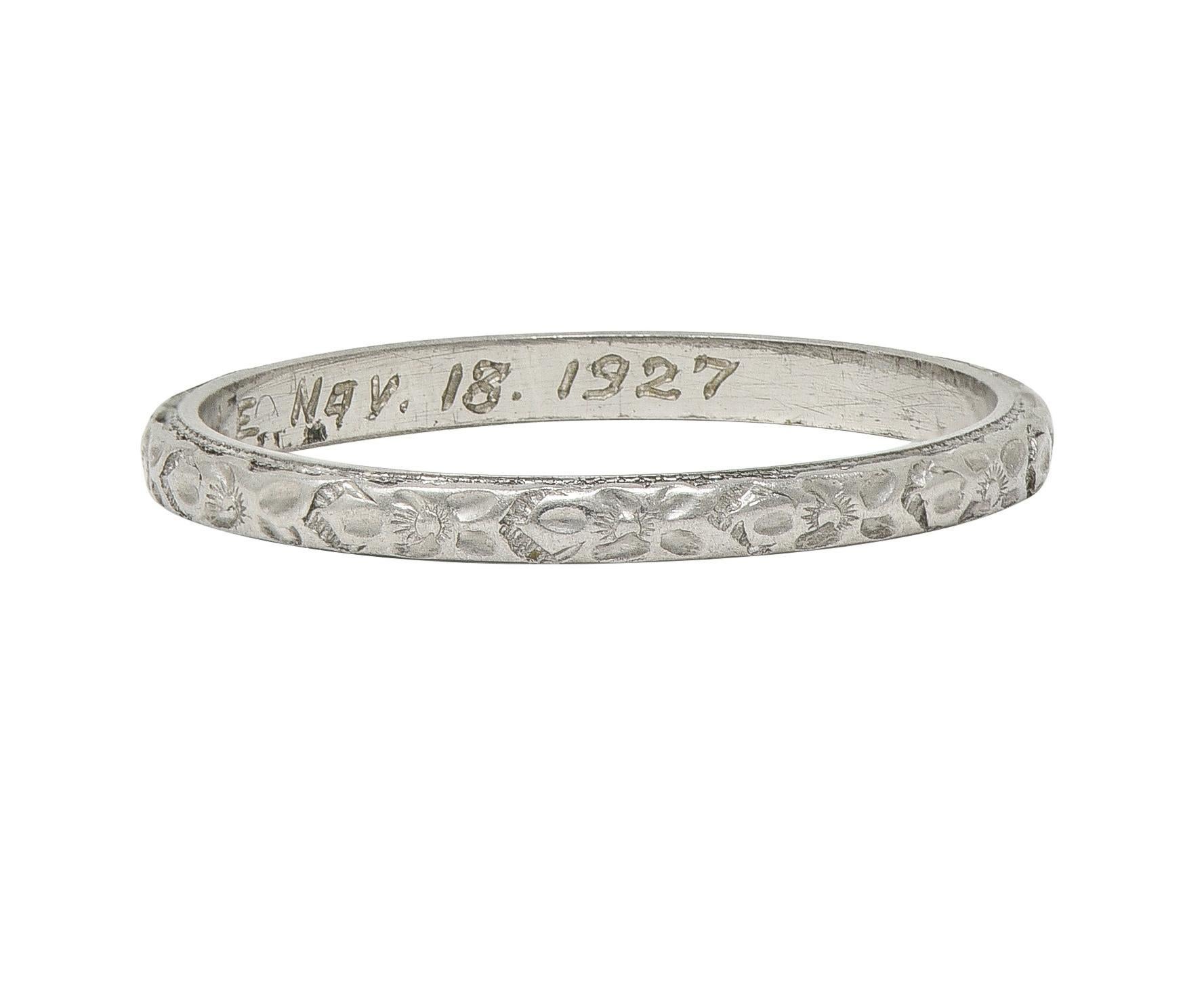 Art Deco 1927 Platinum Orange Blossom Vintage Wedding Band Ring For Sale 1