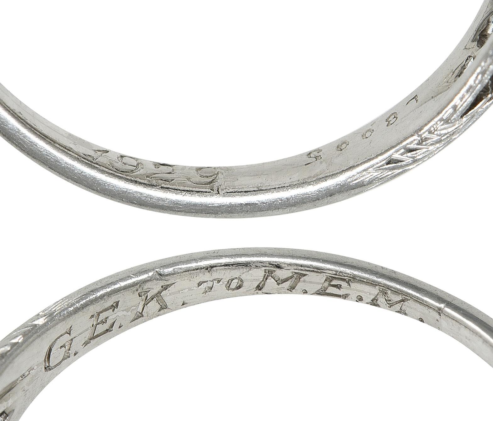 Art Deco 1929 1,00 CTW Diamant Platin Antik Scroll Feder Verlobungsring Damen im Angebot