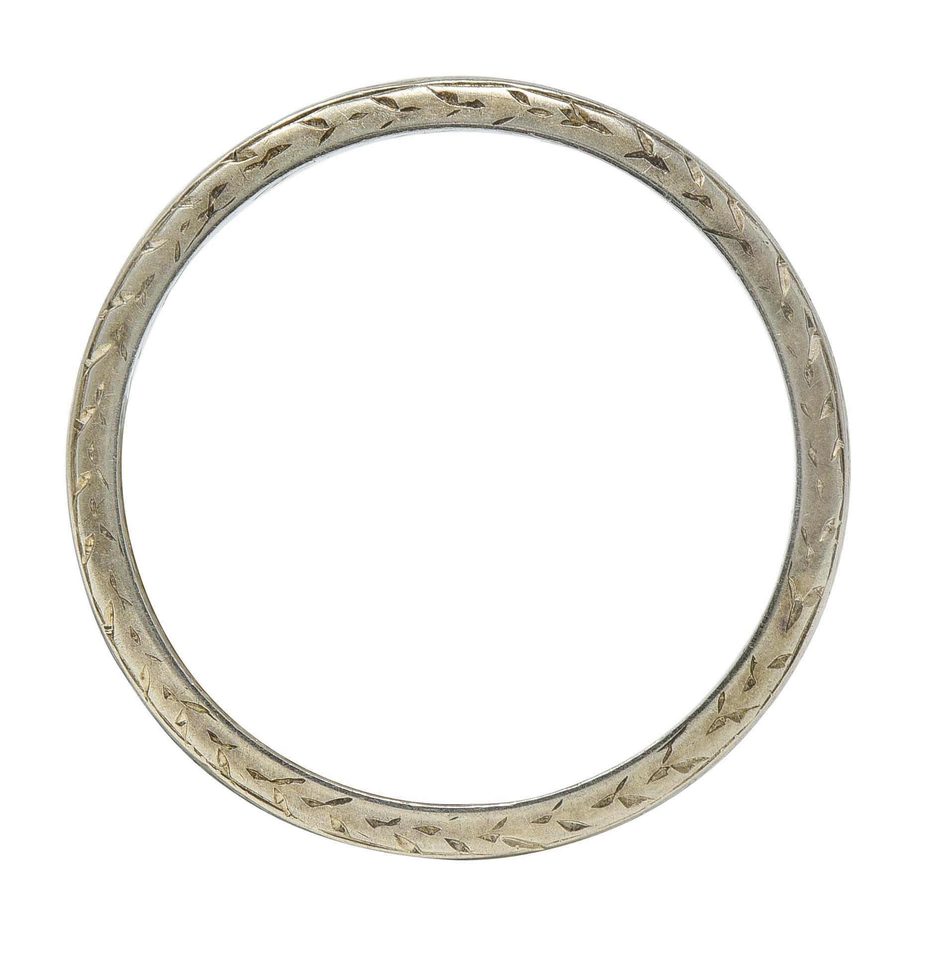 Art Deco 1929 18 Karat White Gold Vintage Wheat Wedding Band Ring For Sale 1