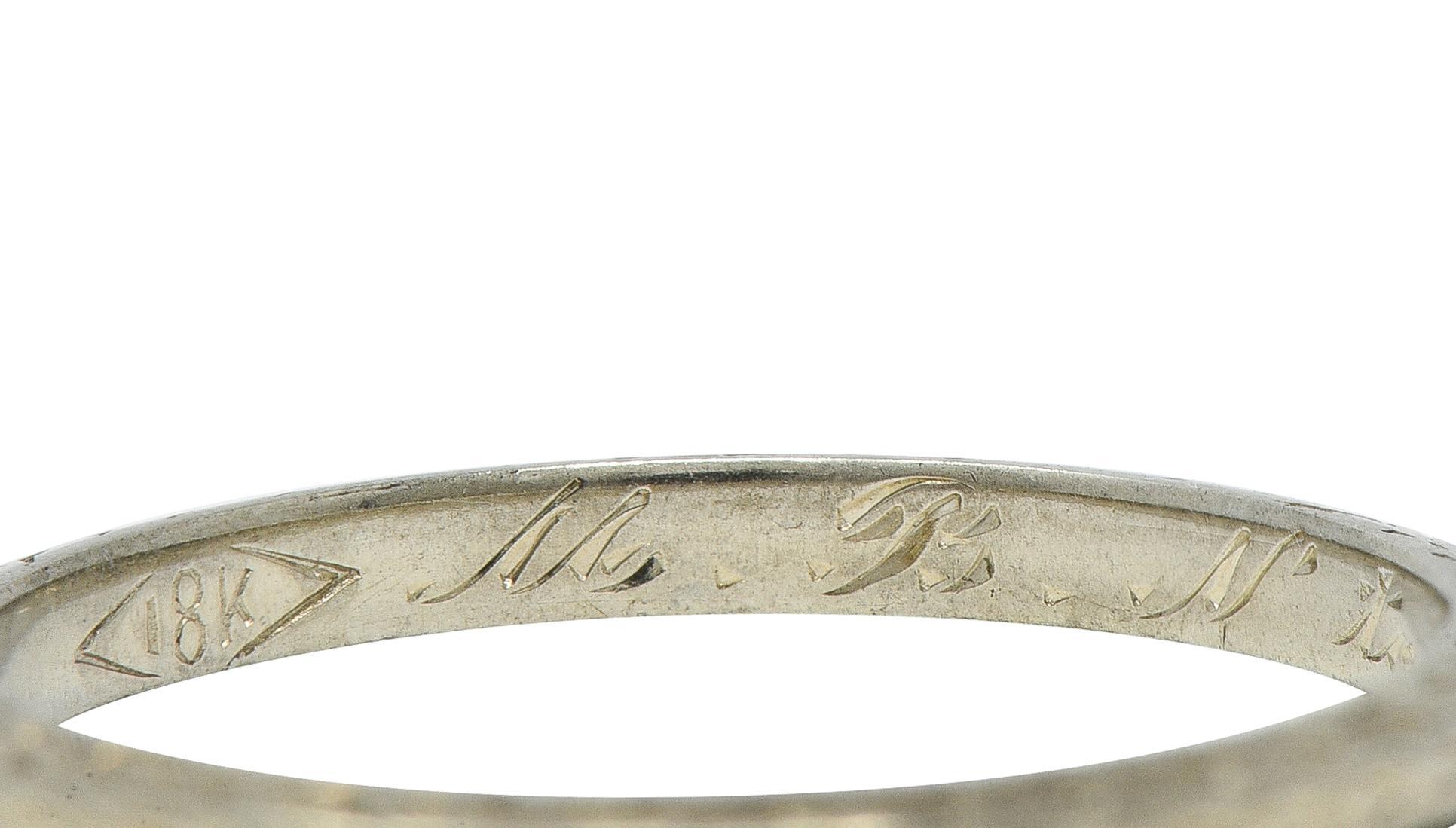 Art Deco 1929 18 Karat White Gold Vintage Wheat Wedding Band Ring For Sale 2