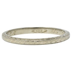 Art Deco 1929 18 Karat White Gold Vintage Wheat Wedding Band Ring