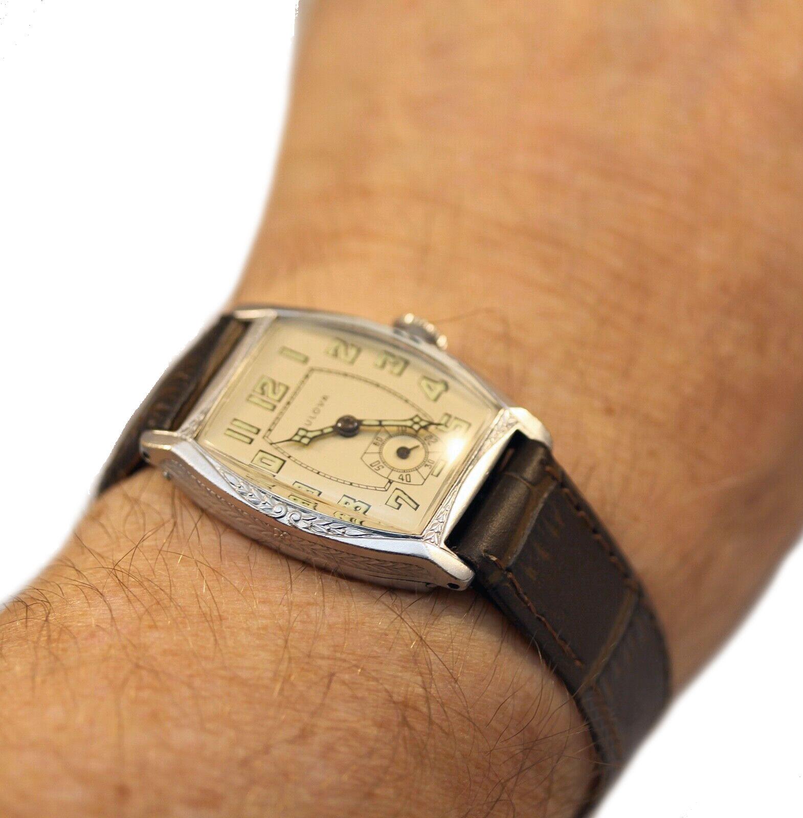 Art Deco 1929 BULOVA 'CRUSADER' Gents 10k White RG Watch, 94 ans, SERVICED en vente 5