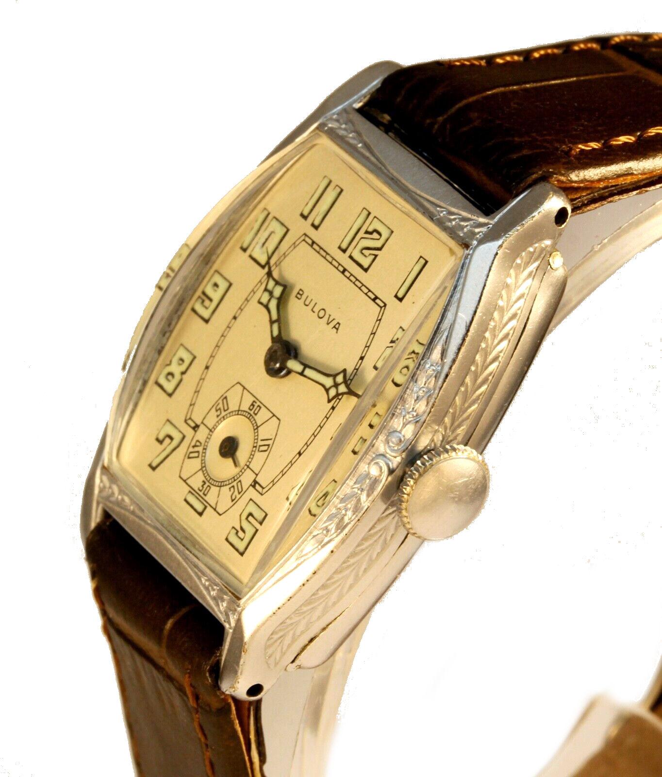Art Deco 1929 BULOVA 'CRUSADER' Gents 10k White RG Watch, 94 ans, SERVICED Bon état - En vente à Westward ho, GB