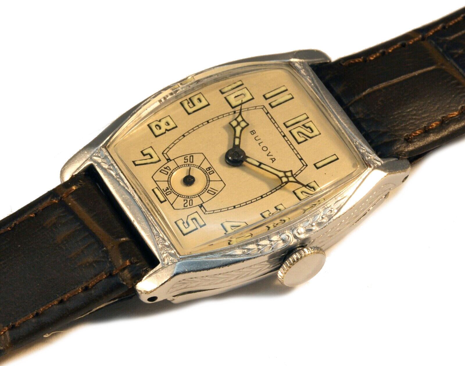 Art Deco 1929 BULOVA 'CRUSADER' Gents 10k White RG Watch, 94 ans, SERVICED Pour hommes en vente