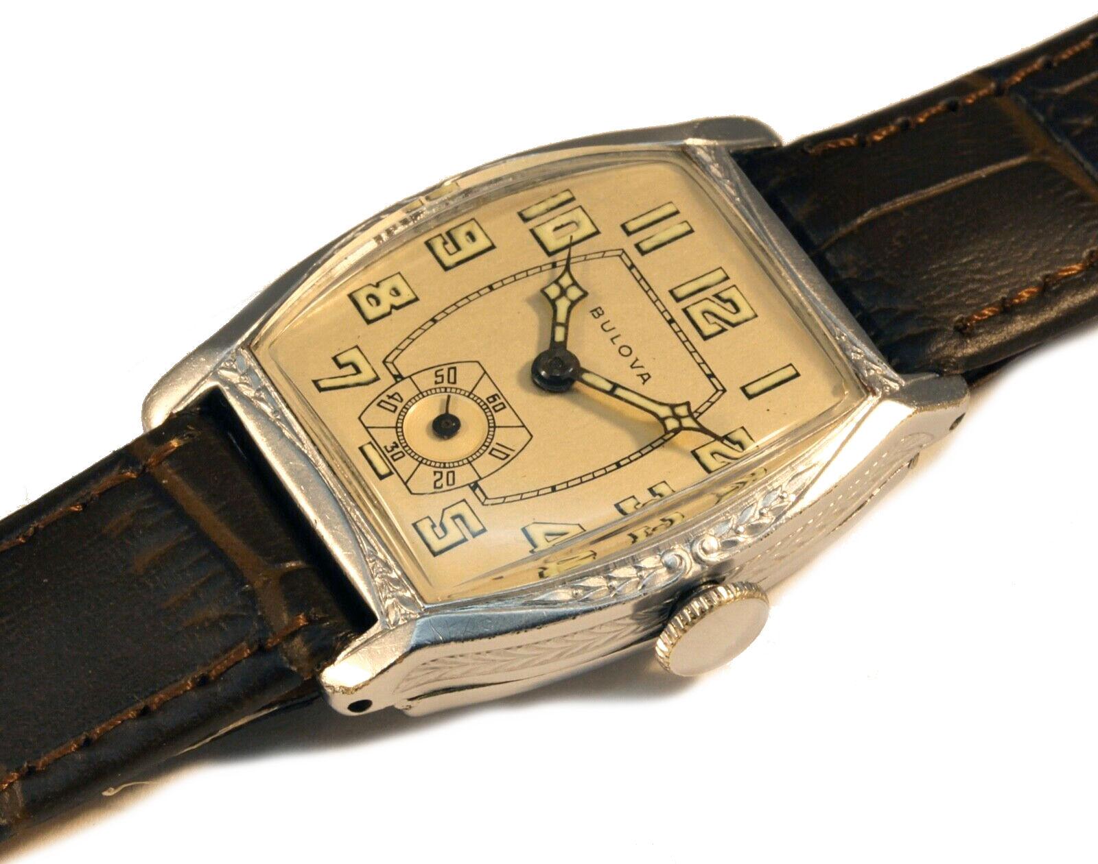Art Deco 1929 BULOVA ‘CRUSADER’ Gents 10k White RG Watch, 94 yrs old, SERVICED In Good Condition In Westward ho, GB
