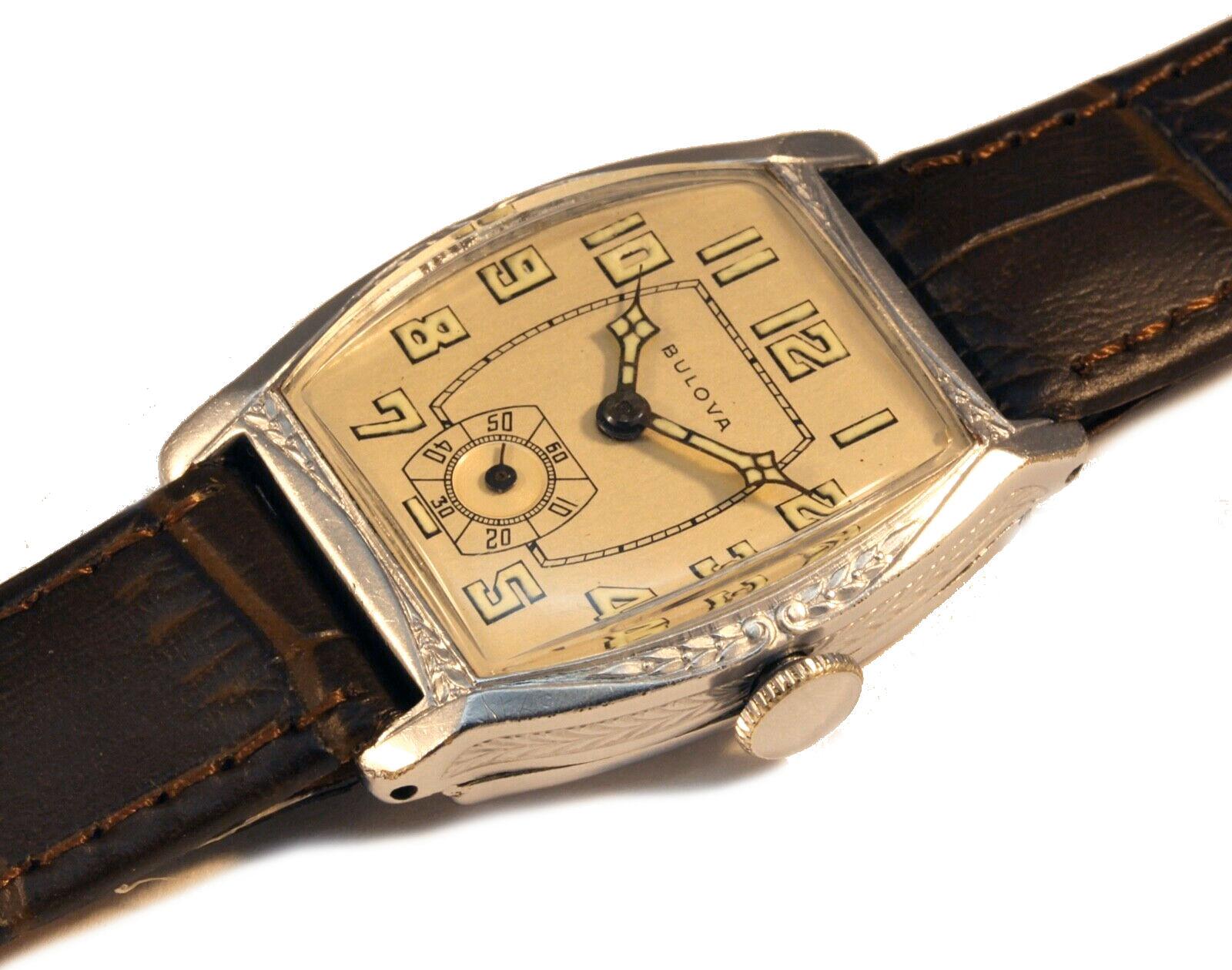 Men's Art Deco 1929 BULOVA ‘CRUSADER’ Gents 10k White RG Watch, 94 yrs old, SERVICED For Sale