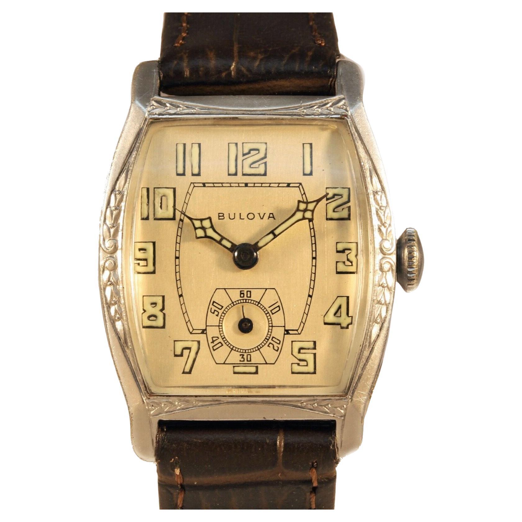 Art Deco 1929 BULOVA 'CRUSADER' Gents 10k White RG Watch, 94 ans, SERVICED