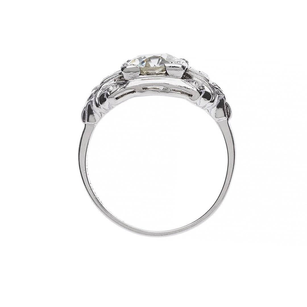 Art Deco 1.93 Carat Old European Cut Diamond Platinum Ring In Excellent Condition In Beverly Hills, CA
