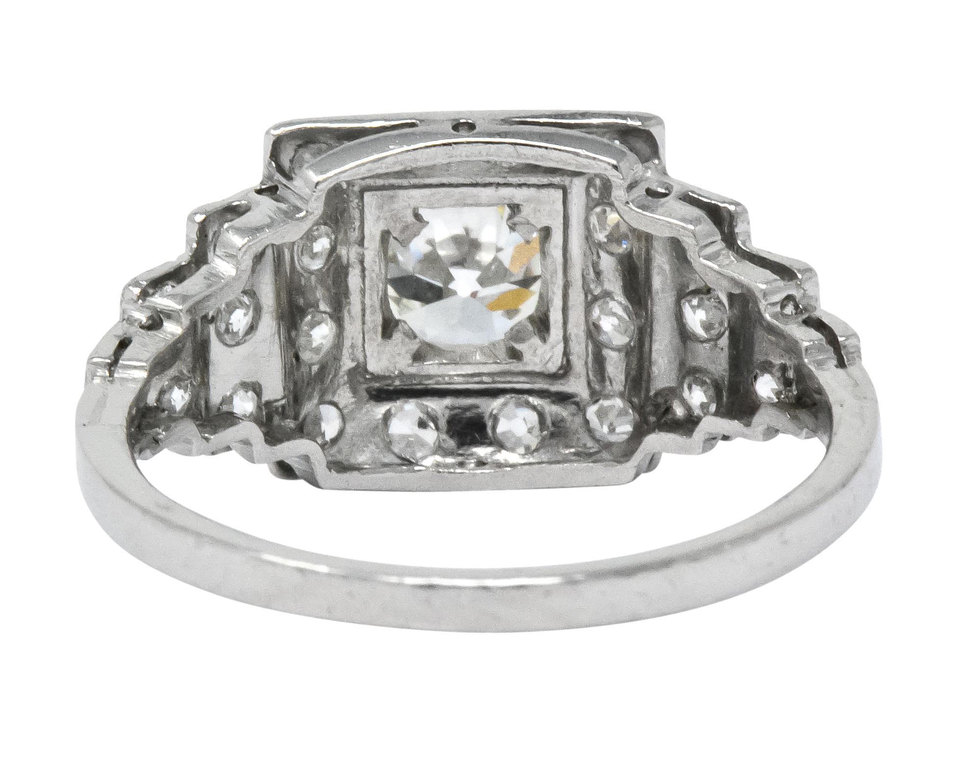 Women's or Men's Art Deco 1930 1.22 Carat Diamond Platinum Engagement Ring GIA