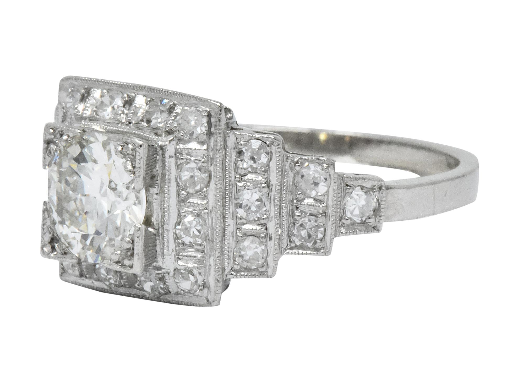 Art Deco 1930 1.22 Carat Diamond Platinum Engagement Ring GIA 2
