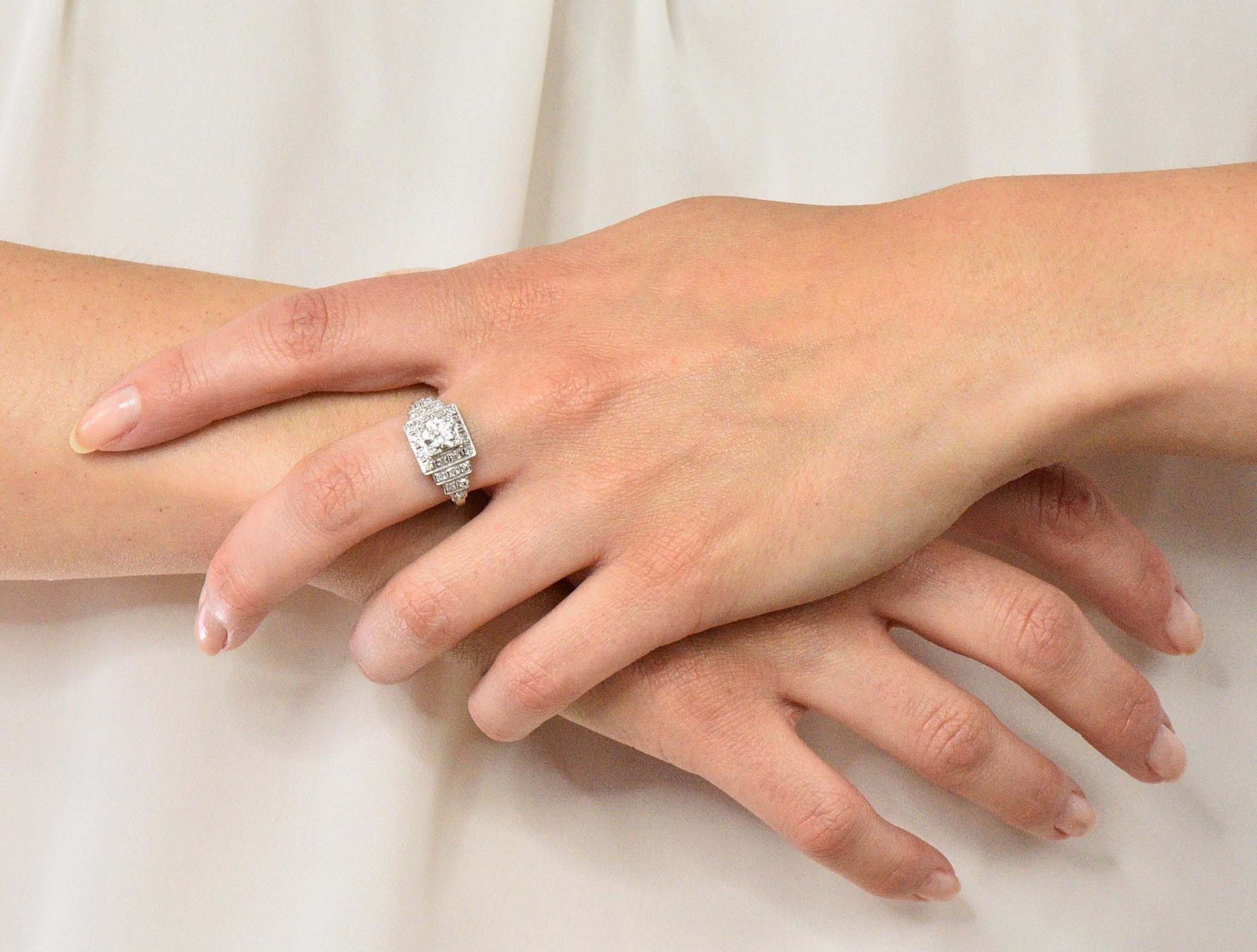 Art Deco 1930 1.22 Carat Diamond Platinum Engagement Ring GIA 5