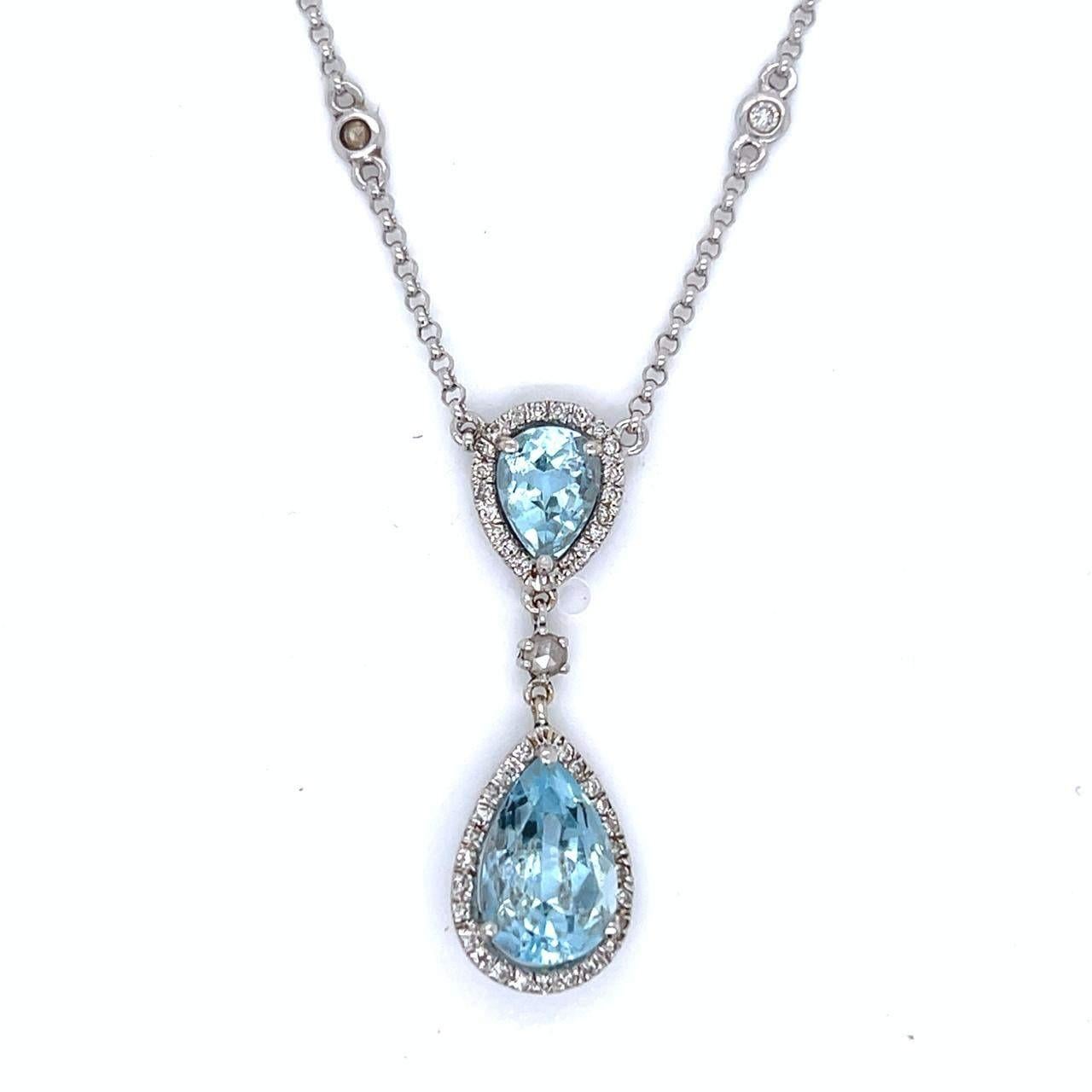 Taglio a goccia Collana Art Deco 1930 in oro bianco 18 carati con topazio e diamanti in vendita