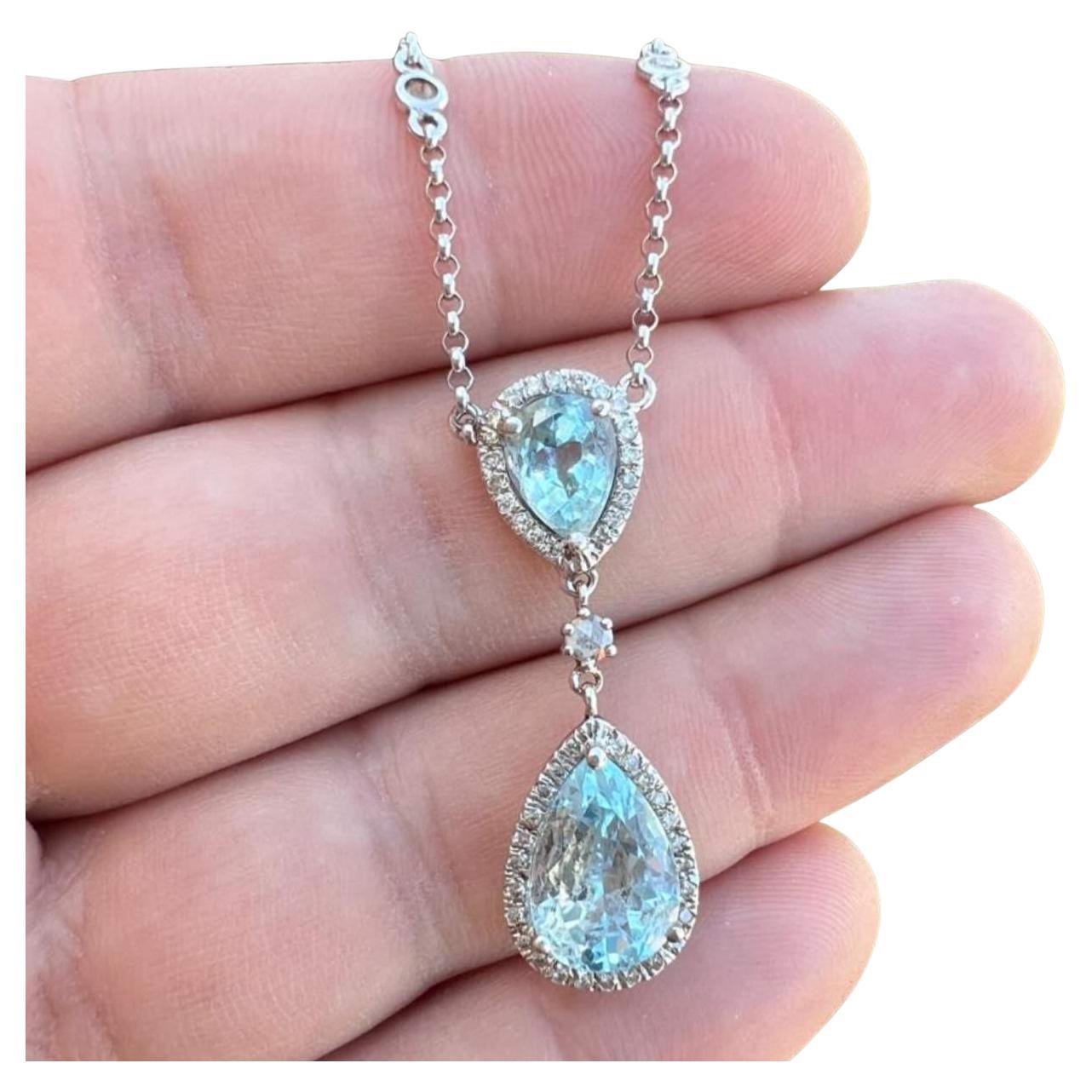 Collana Art Deco 1930 in oro bianco 18 carati con topazio e diamanti