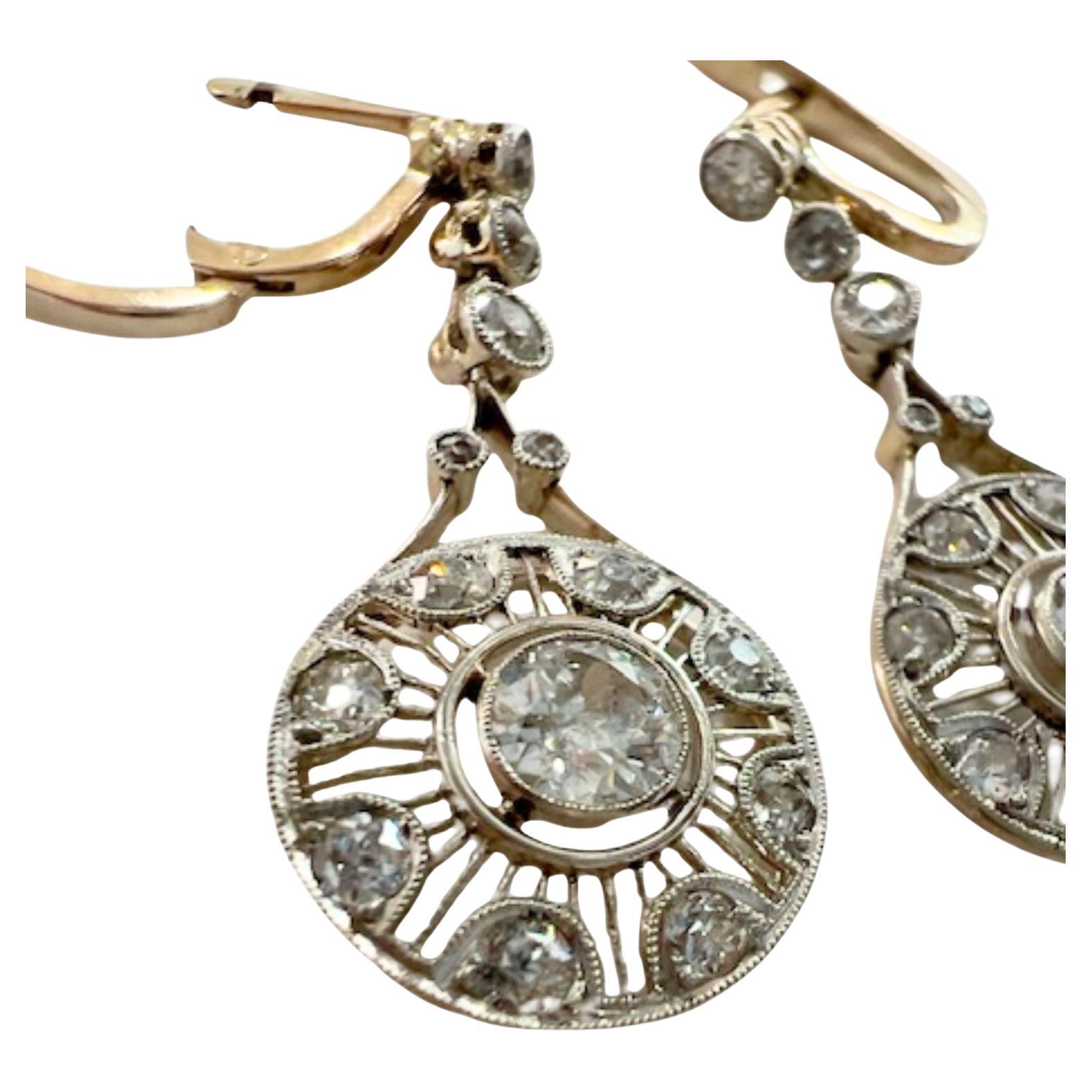 Art Deco 1930-1935 Diamond 18K Gold and Platinum Earrings