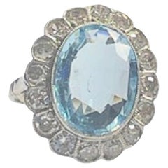 Art Deco 1930-1935 Diamond and Aquamarine Platinum Ring