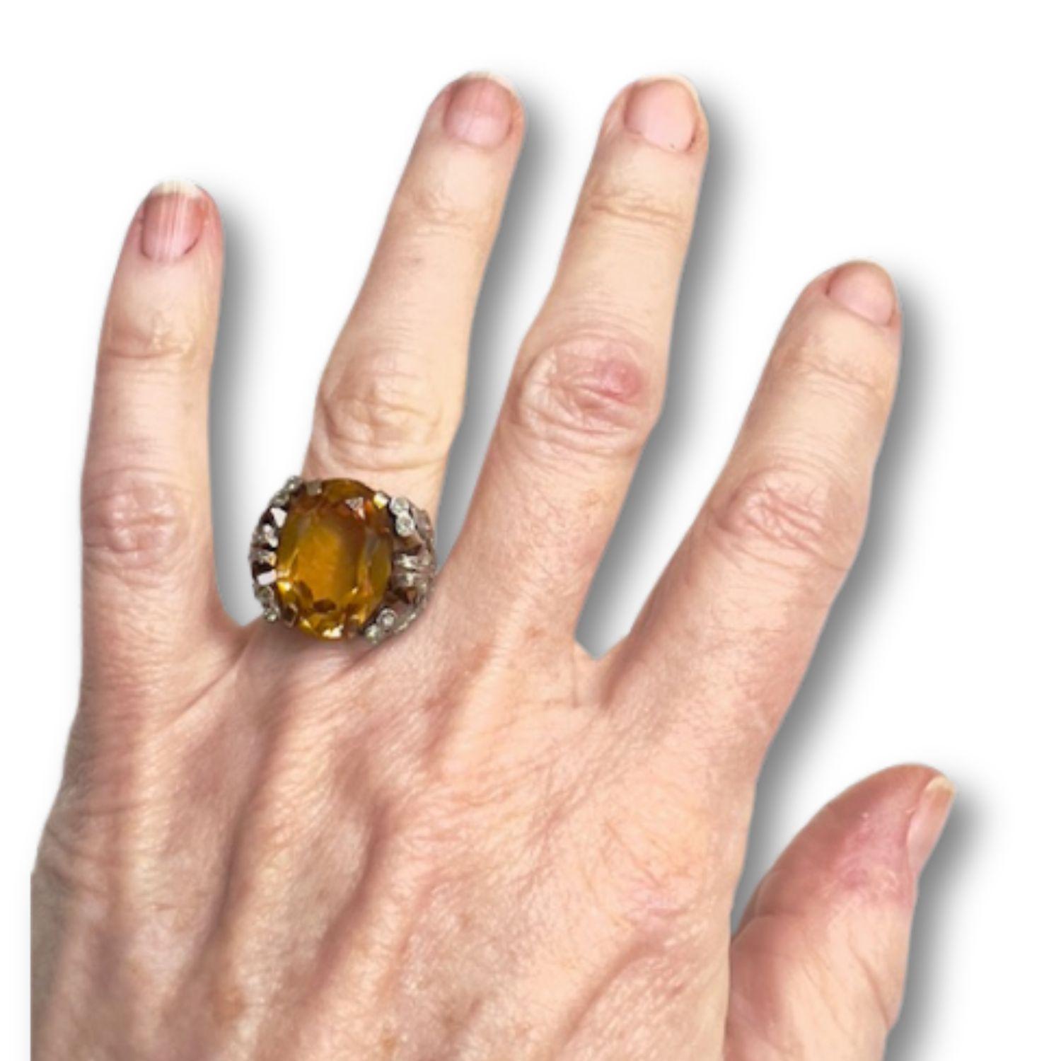 Single Cut 1930-1935 0.20 carat Diamond and Citrine Gold and Platinum Cluster Ring For Sale