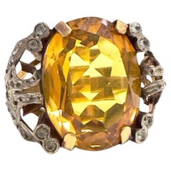 1930-1935 Anello a grappolo in oro e platino con diamante e citrino da 0,20 carati