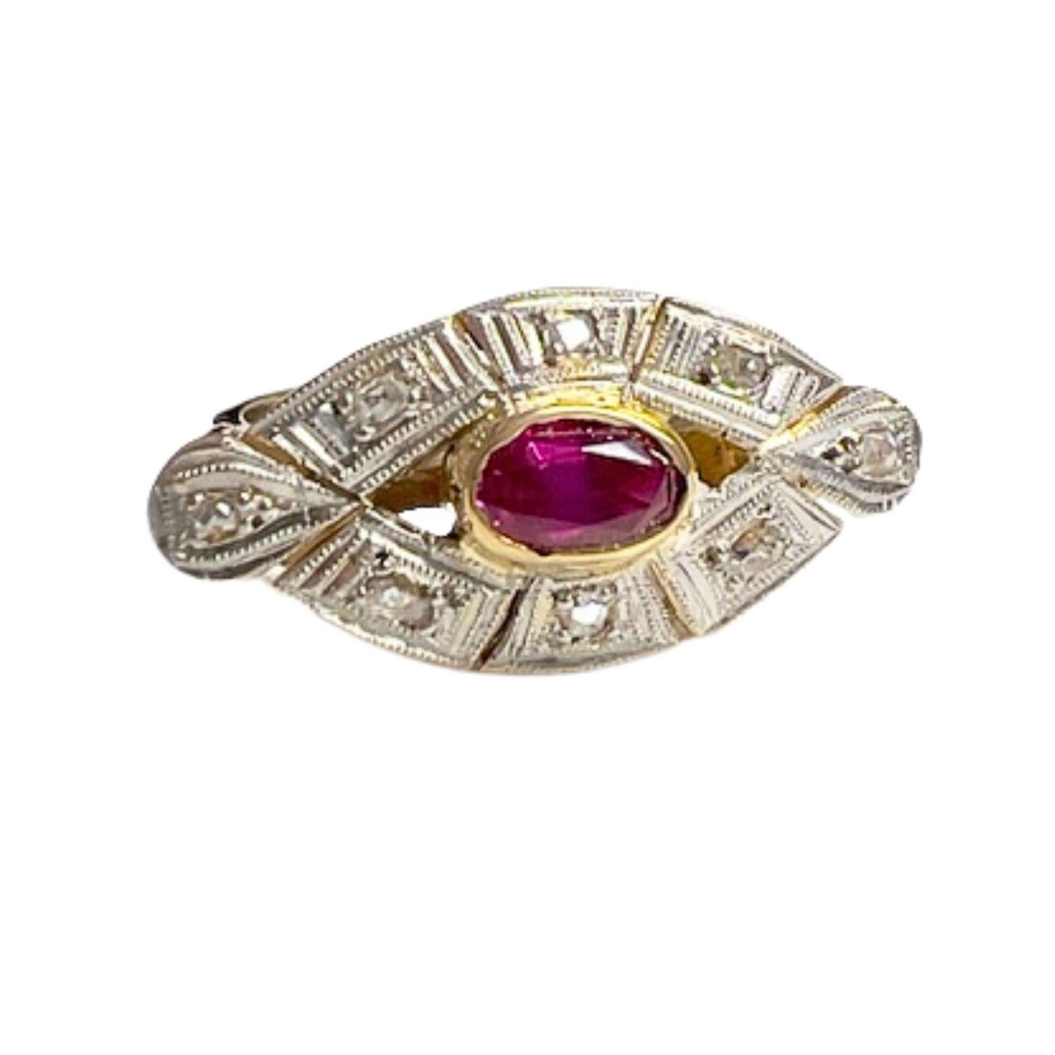 Art Deco 1930-1935 Diamond and Ruby  Gold Ring For Sale 1