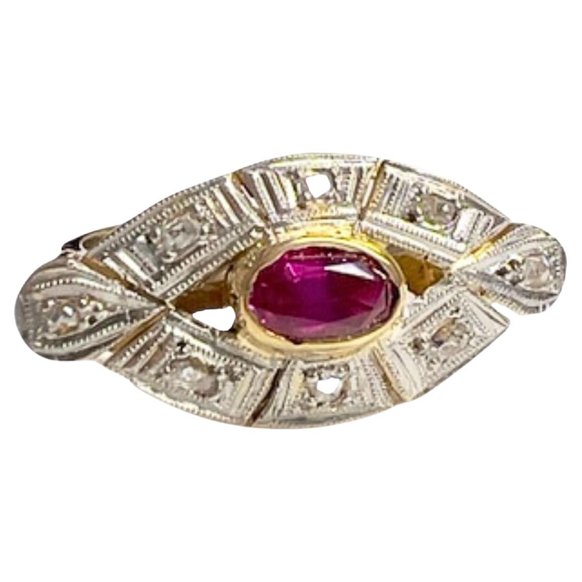 Art déco 1930-1935 Diamant et rubis  Anneau d'or