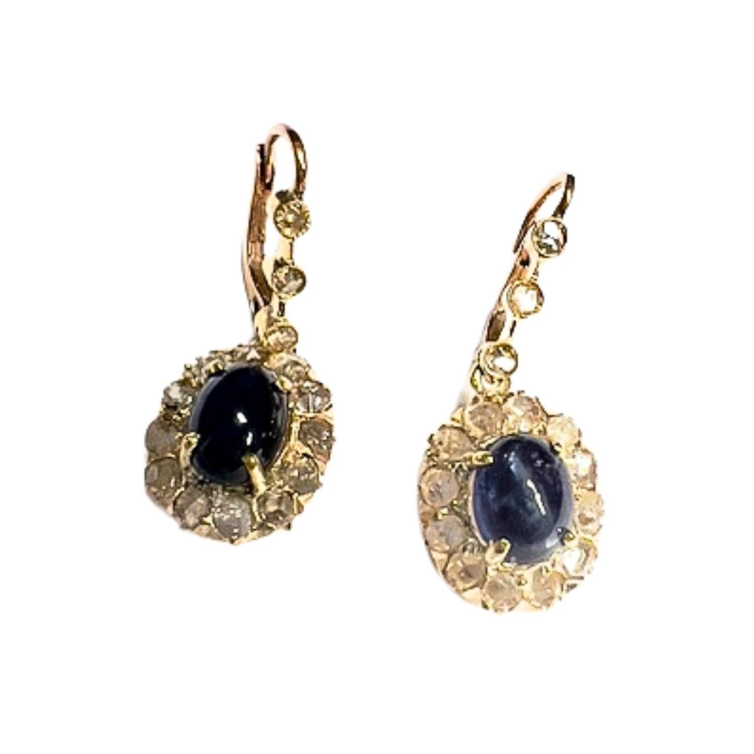 Art Deco 1930-1935 Diamond and Sapphire Gold Earrings In Good Condition In MADRID, ES