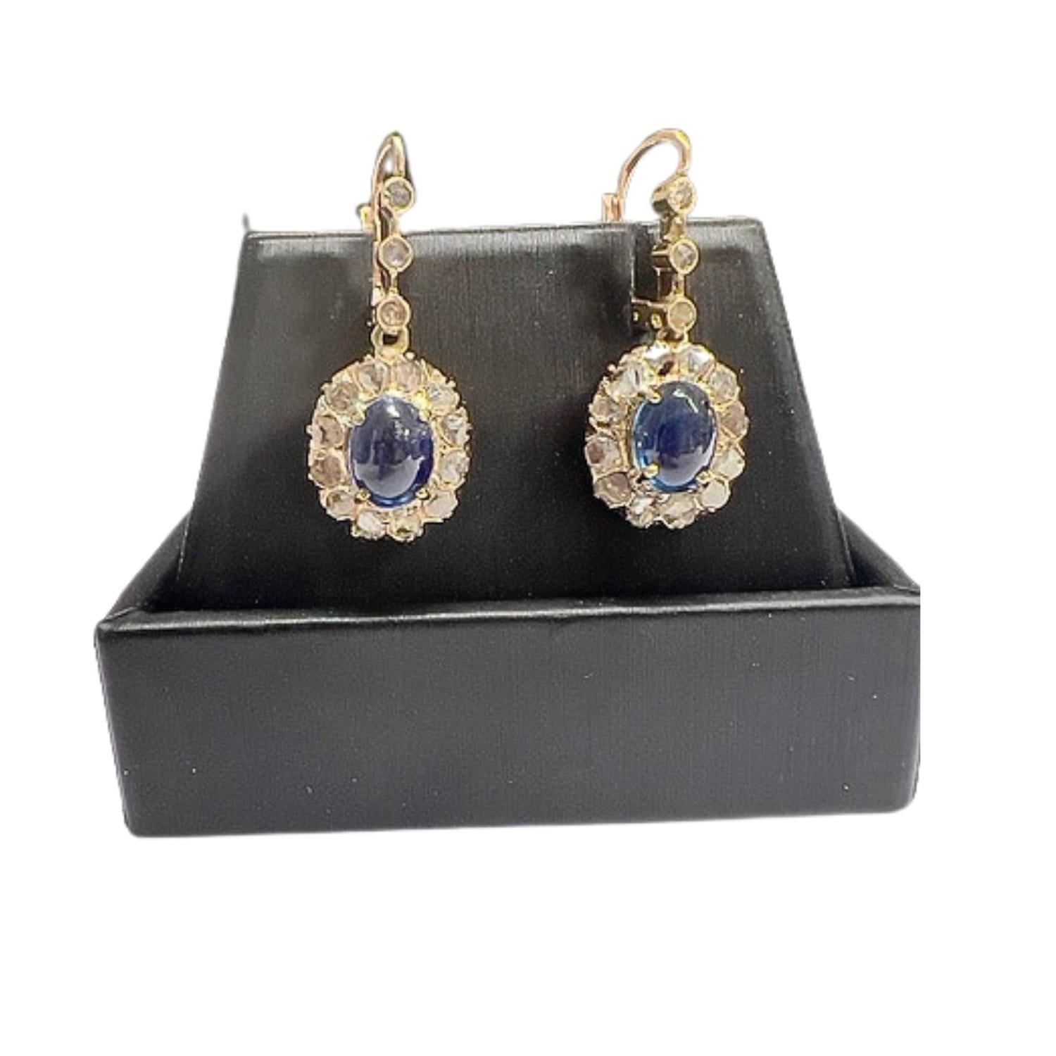 Women's Art Deco 1930-1935 Diamond and Sapphire Gold Earrings