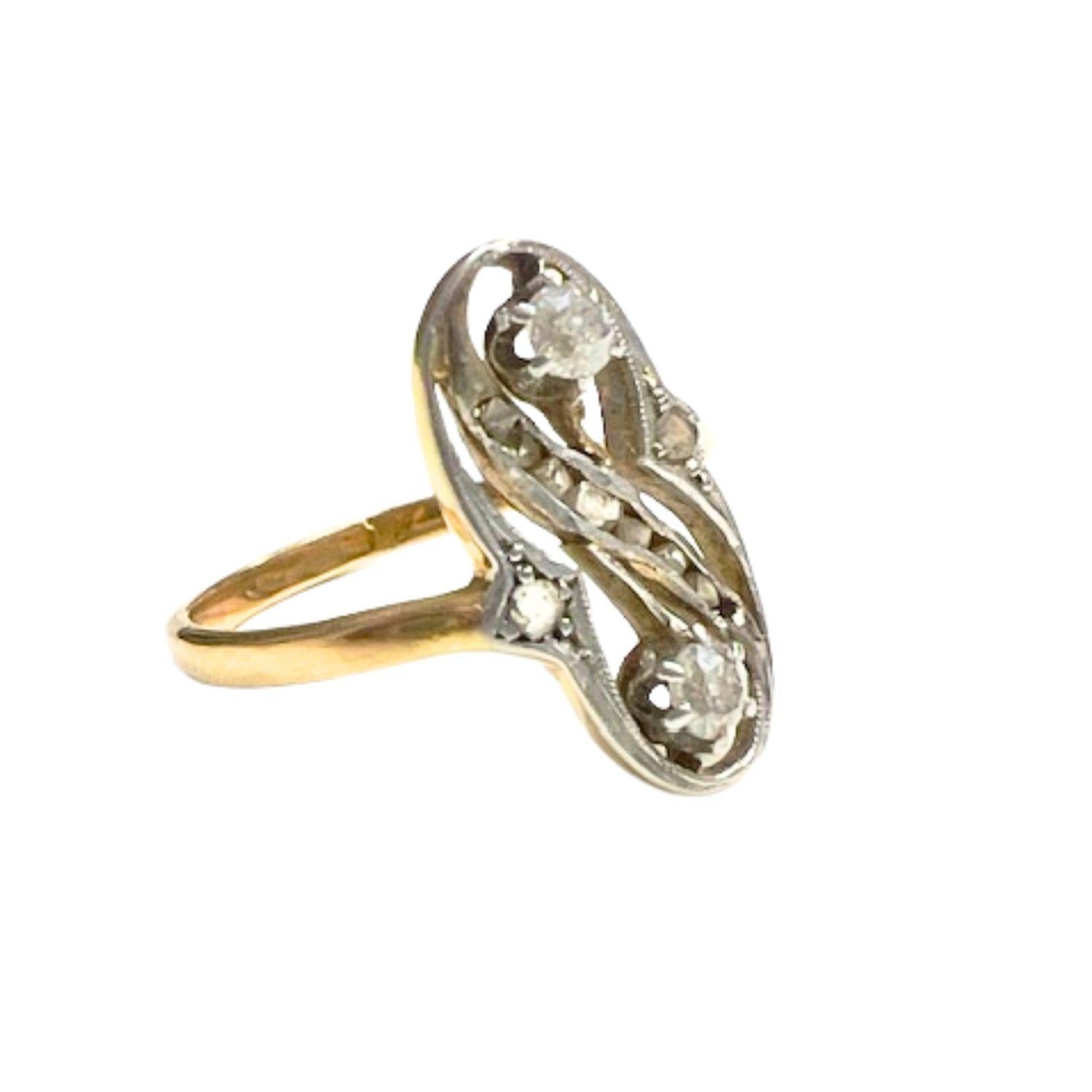 Art Deco 1930-1935 Diamantring aus Gold und Platin (Rosenschliff)