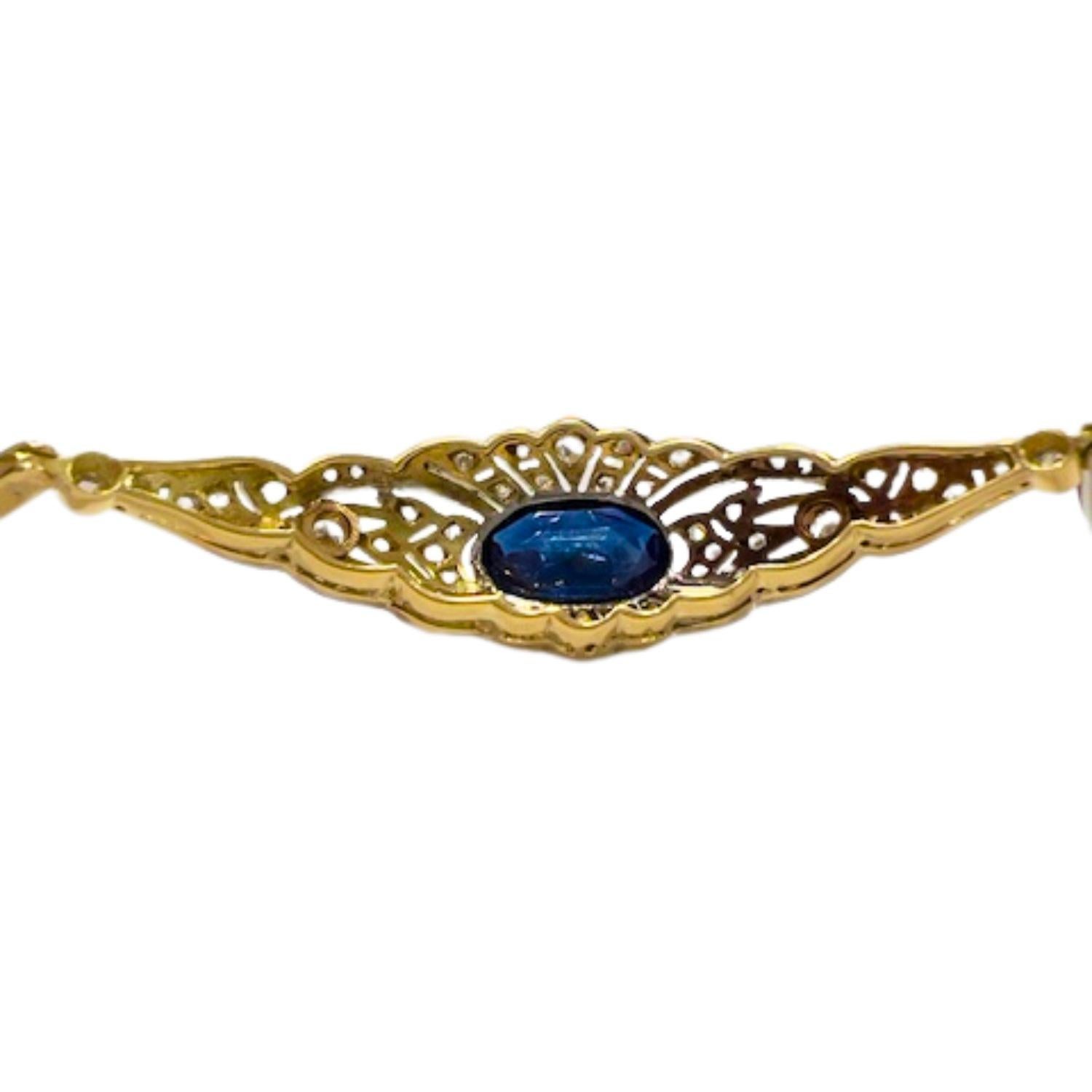 Oval Cut Art Deco 1930-1935  Diamond & Sapphire Gold and Platinum Bracelet