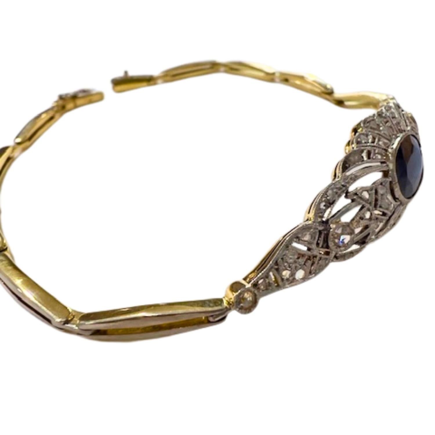 Art Deco 1930-1935  Diamond & Sapphire Gold and Platinum Bracelet 1