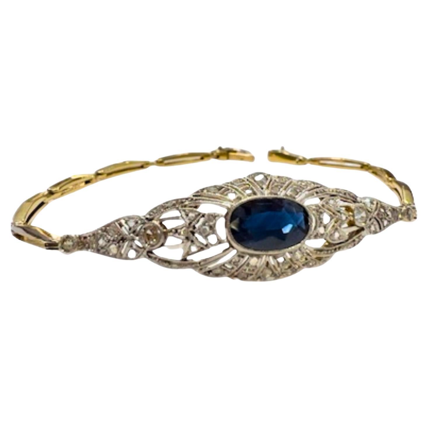 Art Deco 1930-1935  Diamond & Sapphire Gold and Platinum Bracelet