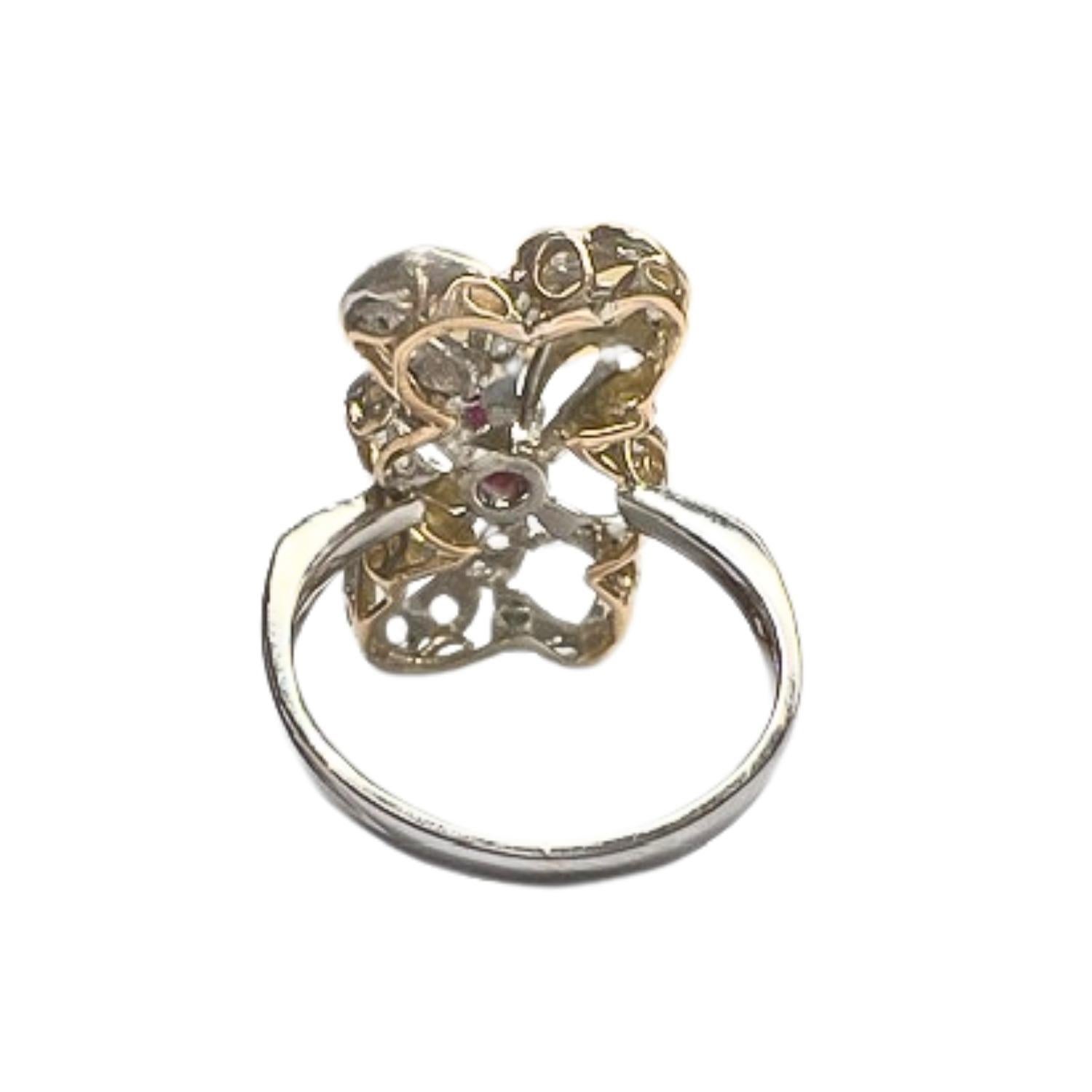 Taille rose Art déco 1930-1935  Diamants 0.68ct  Bague en or 18K et platine 950 avec rubis 0,20ct