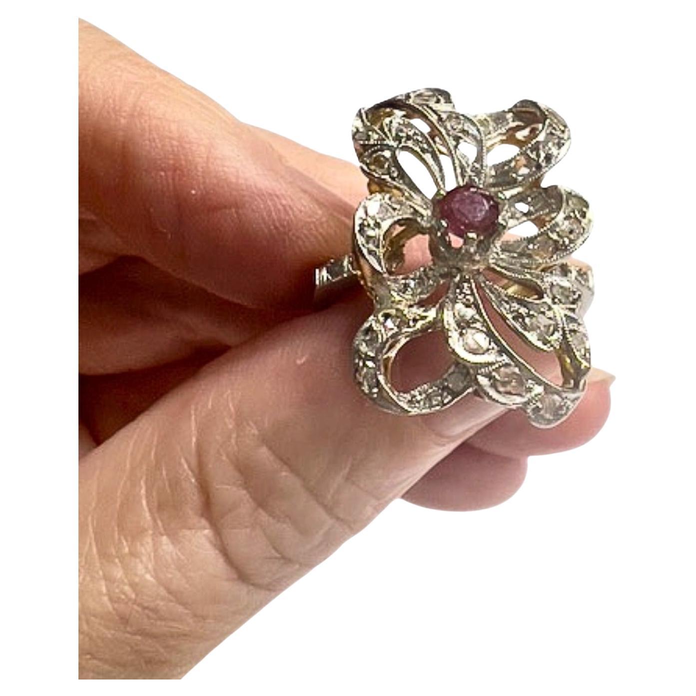 Art déco 1930-1935  Diamants 0.68ct  Bague en or 18K et platine 950 avec rubis 0,20ct
