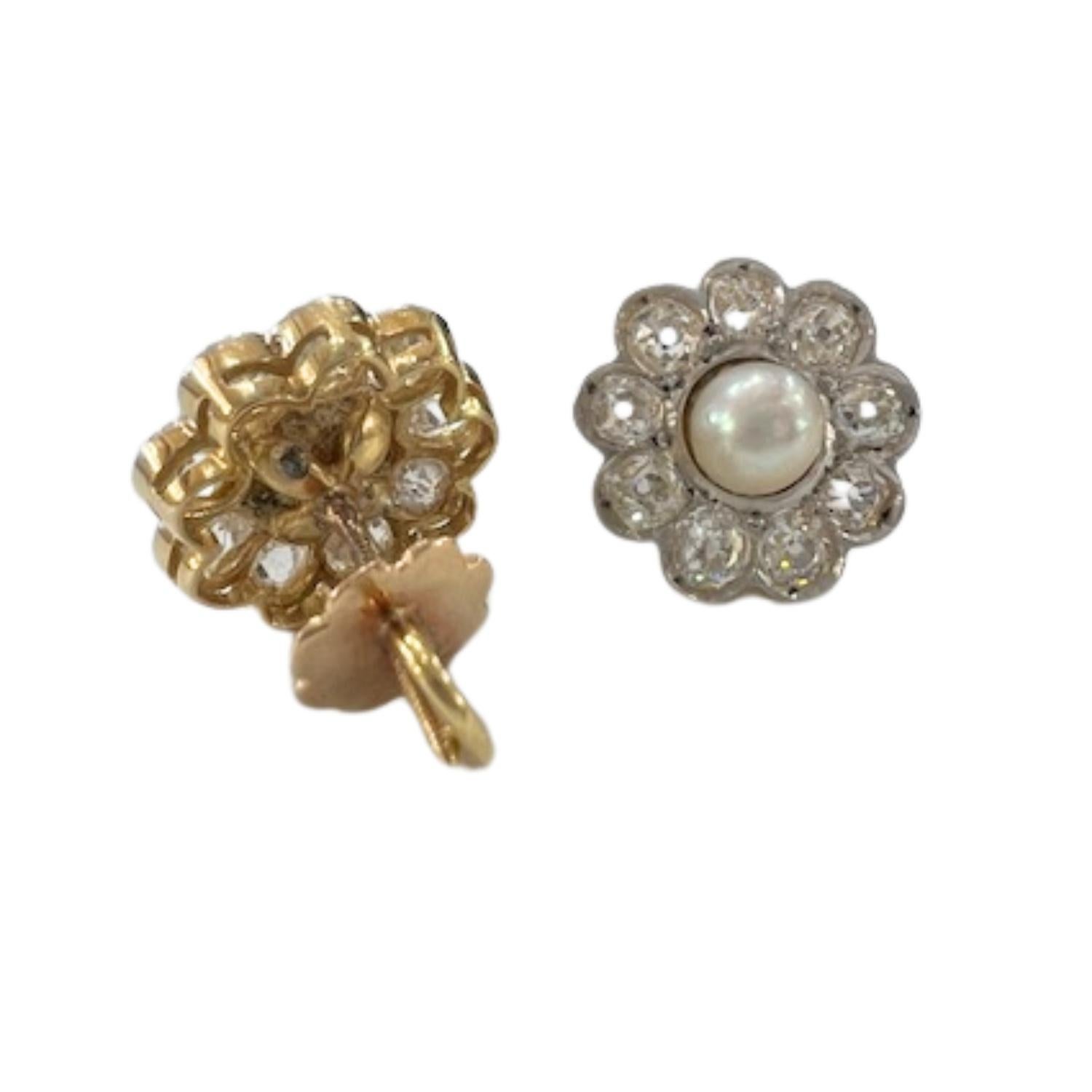 Orecchini Art Deco 1930-1935 con diamanti 1,44 ct e perle in oro 18k e platino In condizioni buone in vendita a MADRID, ES