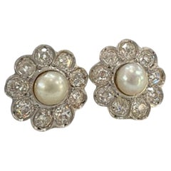 Art Deco 1930-1935 Diamanten 1,44 ct und Perlen in 18k Gold Platin Ohrringen
