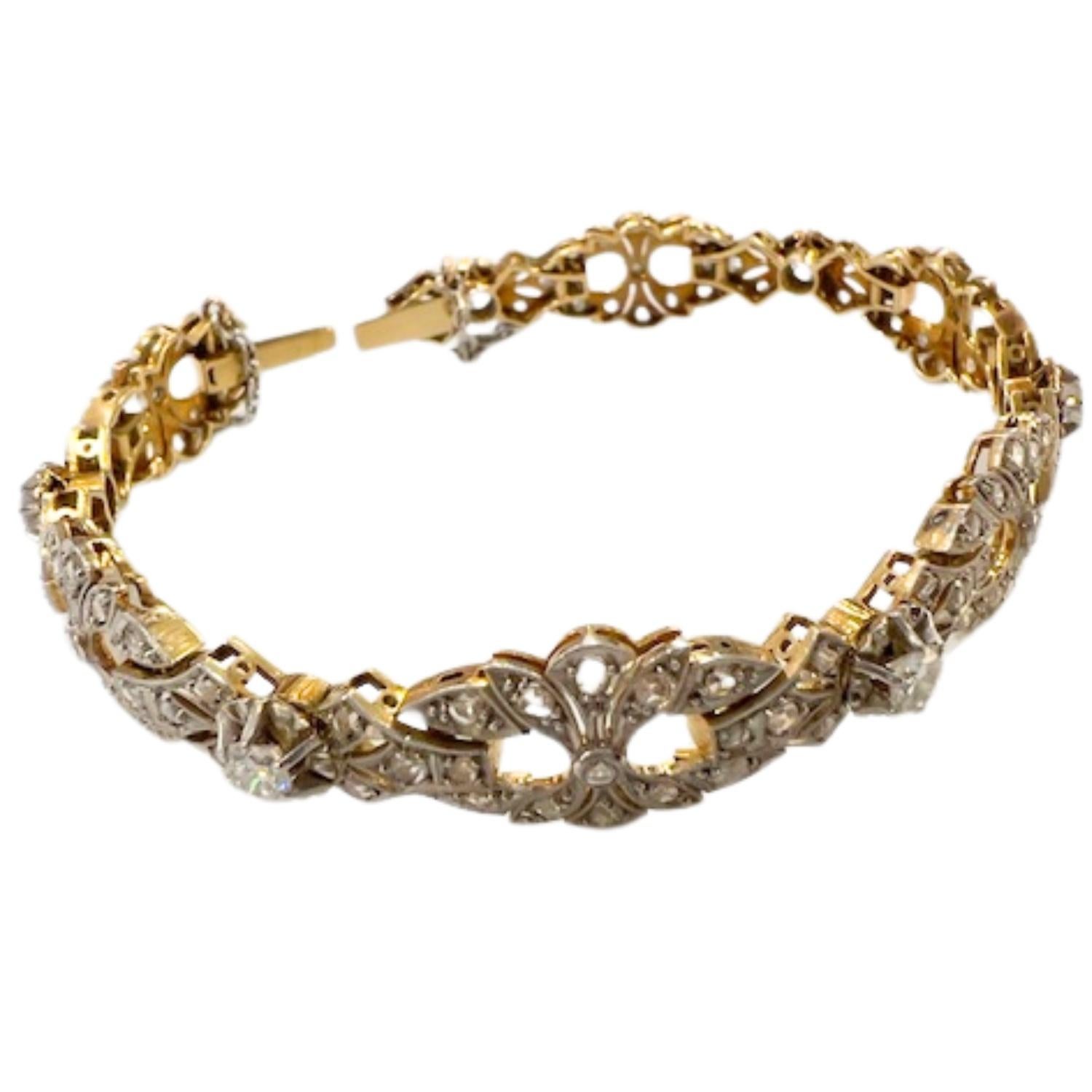Art Deco 1930-1935 Diamanten 1,68 ct  Armband aus 18 Karat Gold und Platin (Brillantschliff) im Angebot