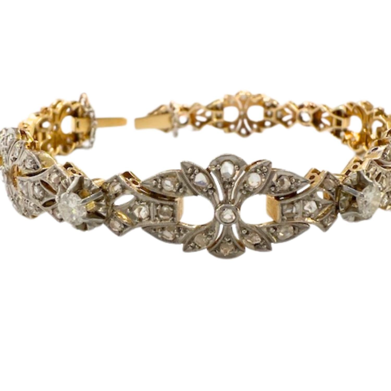 Art Deco 1930-1935 Diamanten 1,68 ct  Armband aus 18 Karat Gold und Platin im Zustand „Gut“ im Angebot in MADRID, ES