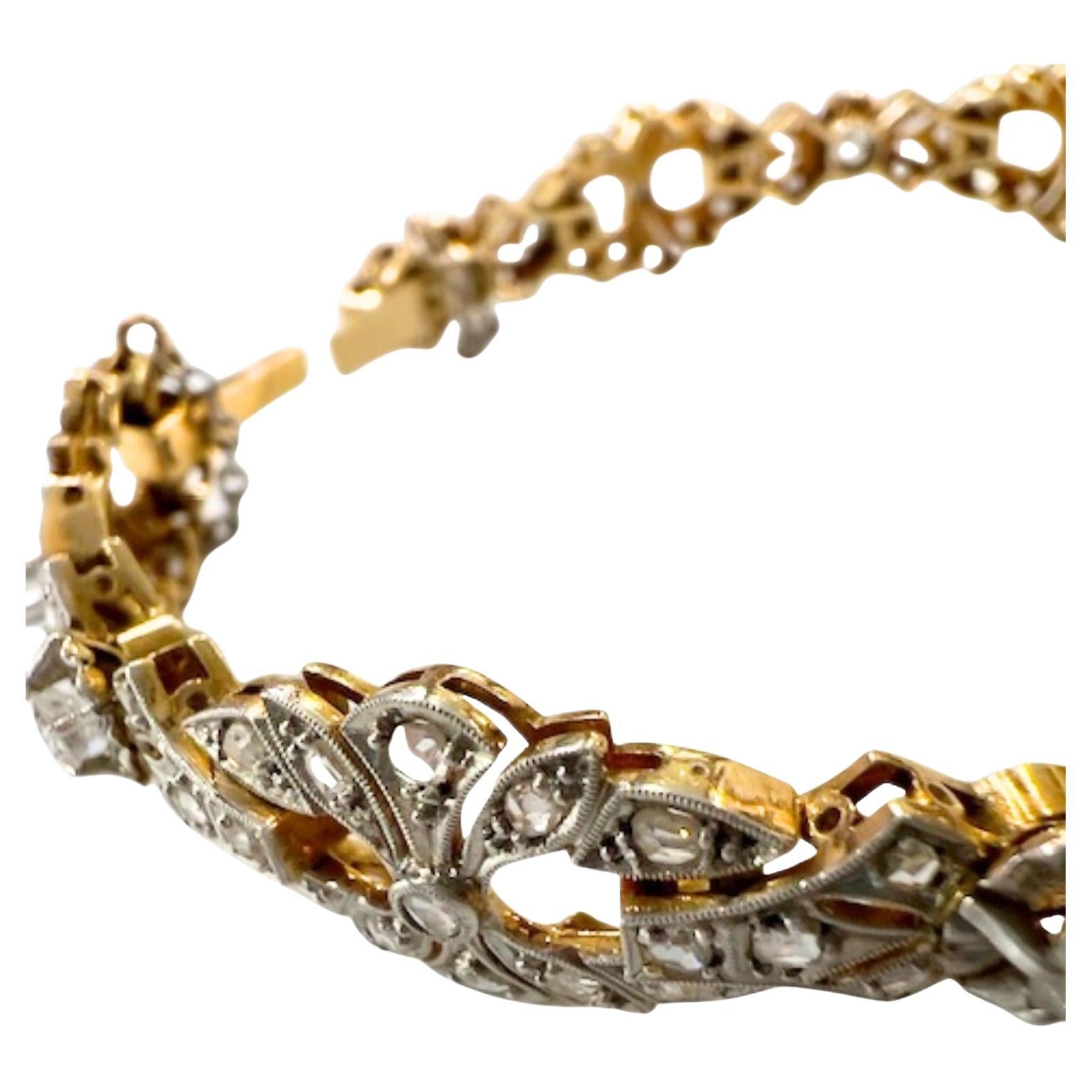 Art Deco 1930-1935 Diamonds 1.68 ct  in 18k Gold & Platinum Bracelet