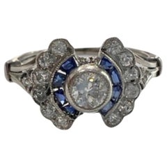 Art Deco 1930-1935 with Diamonds and Sapphires Platinum Ring