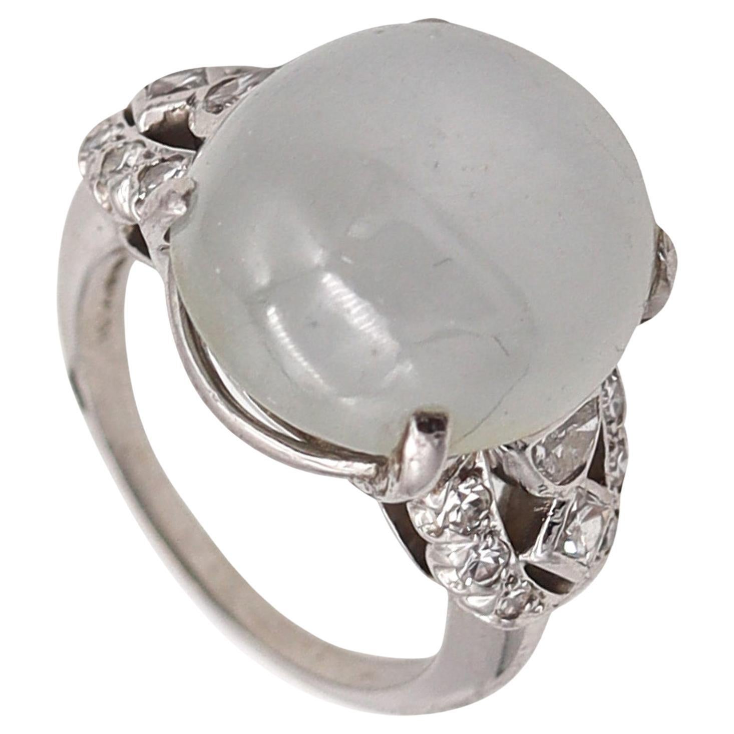 Art Deco 1930 American Ring In  Platinum With 28.13 Cts In Sapphire And Diamonds