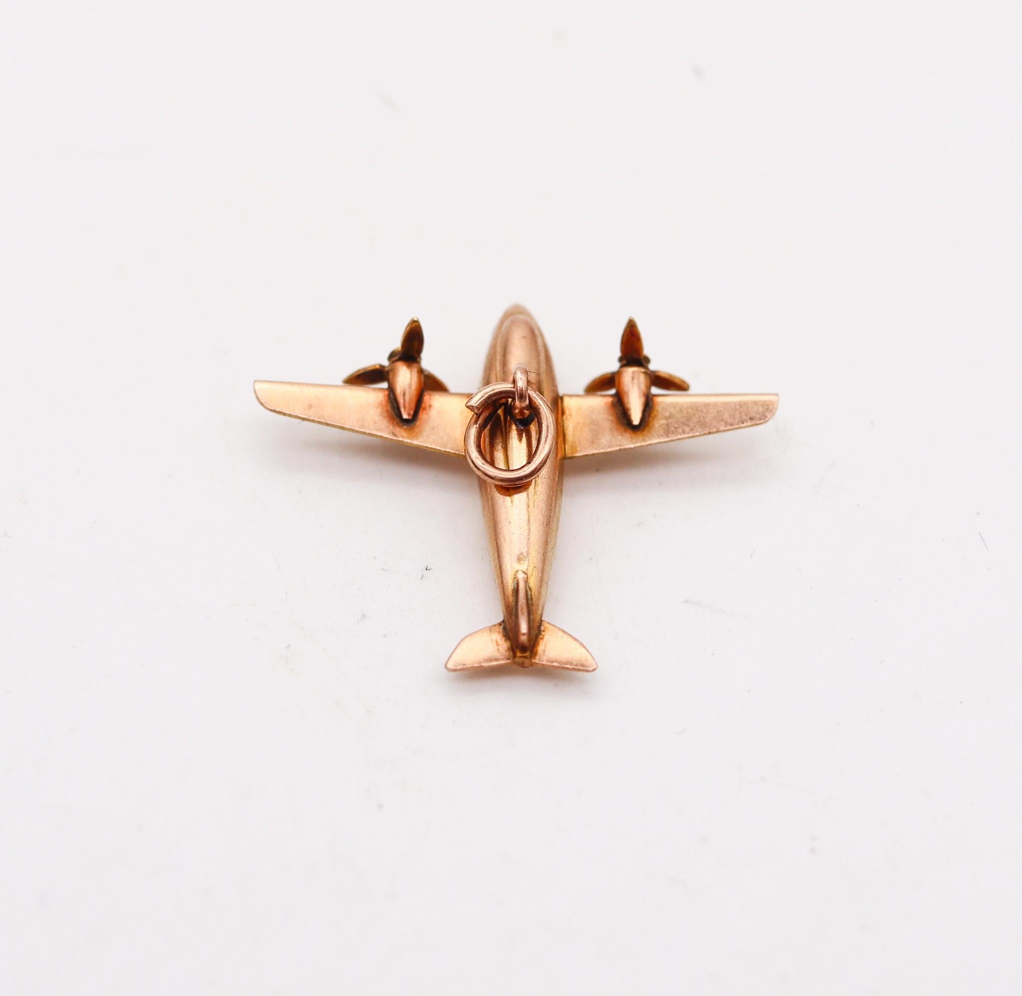 Art Deco 1930 Bi Motor Plane Pendant And Charm In Solid 14Kt Yellow Gold In Excellent Condition For Sale In Miami, FL