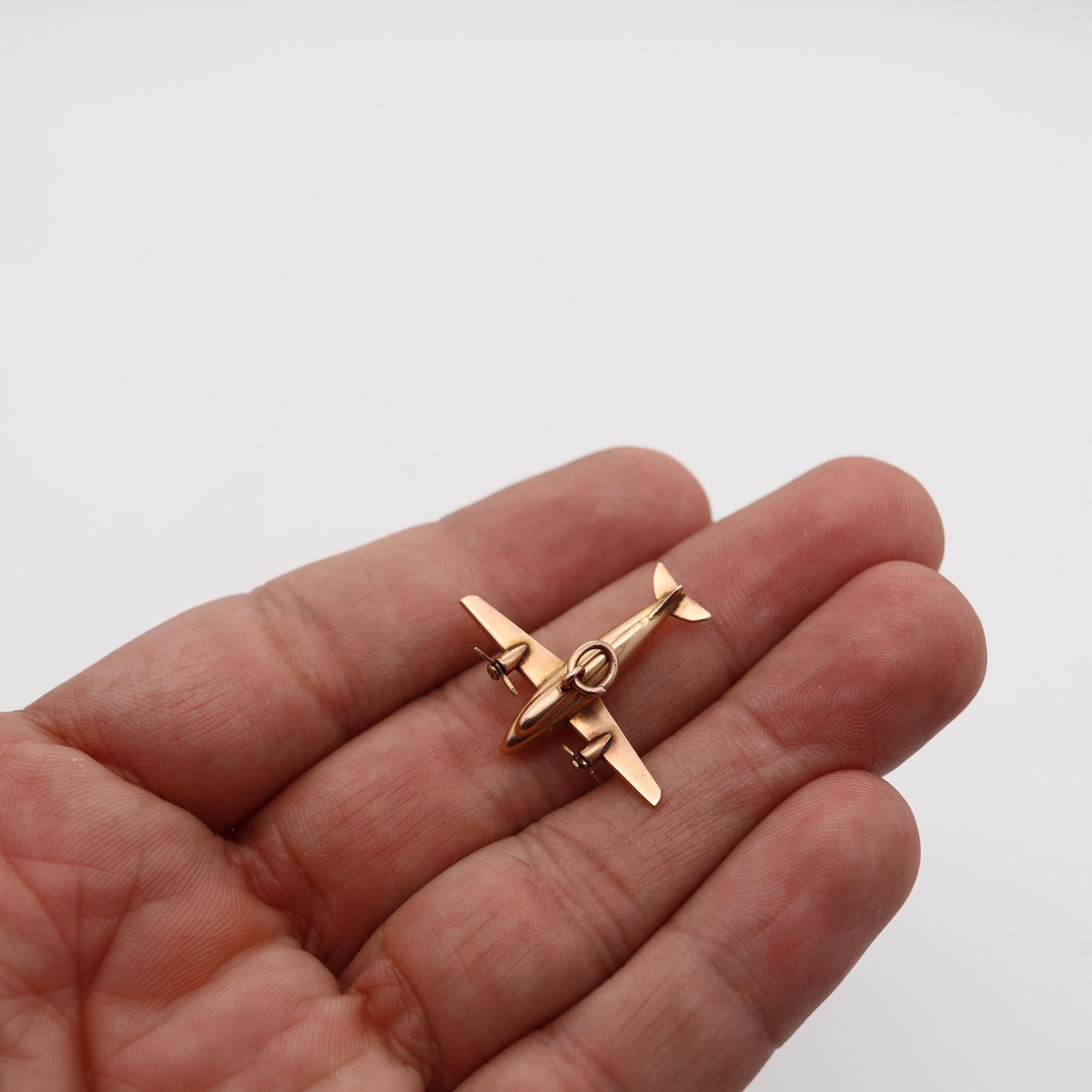 Art Deco 1930 Bi Motor Plane Pendant And Charm In Solid 14Kt Yellow Gold For Sale 2