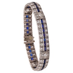 Art Deco 1930 Bracelet in Platinum with 12.33 Ctw in Diamonds and Sapphires