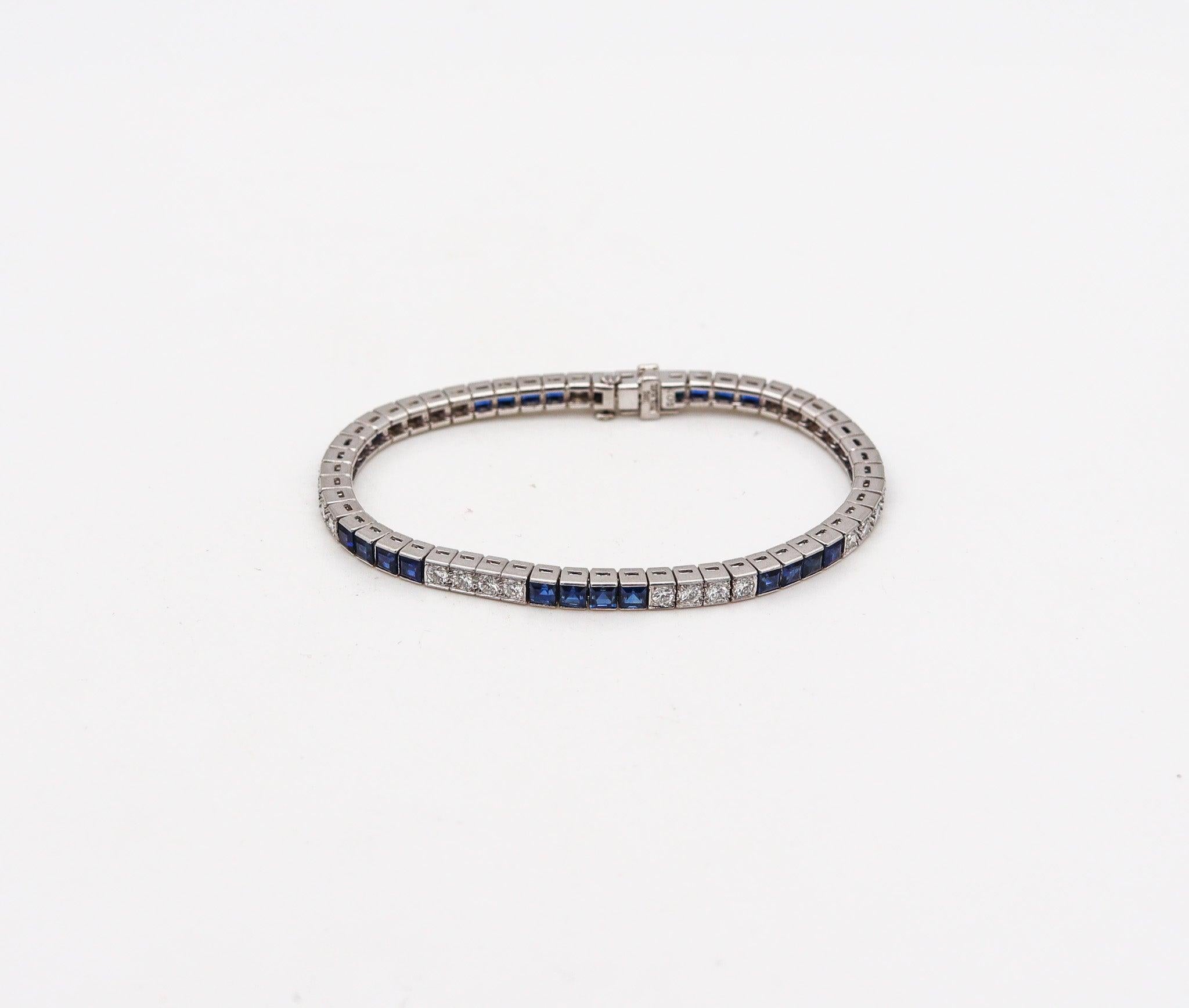ART DECO 1930 Pulsera de platino con 8,68 quilates de diamantes y zafiros Art Decó