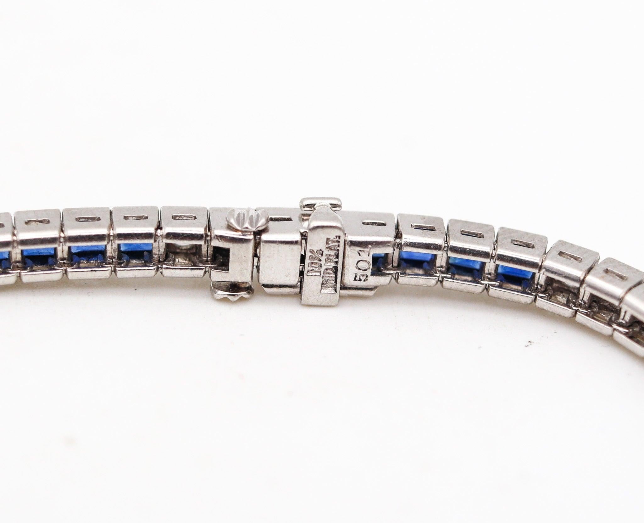 ART DECO 1930 Pulsera de platino con 8,68 quilates de diamantes y zafiros Corte brillante