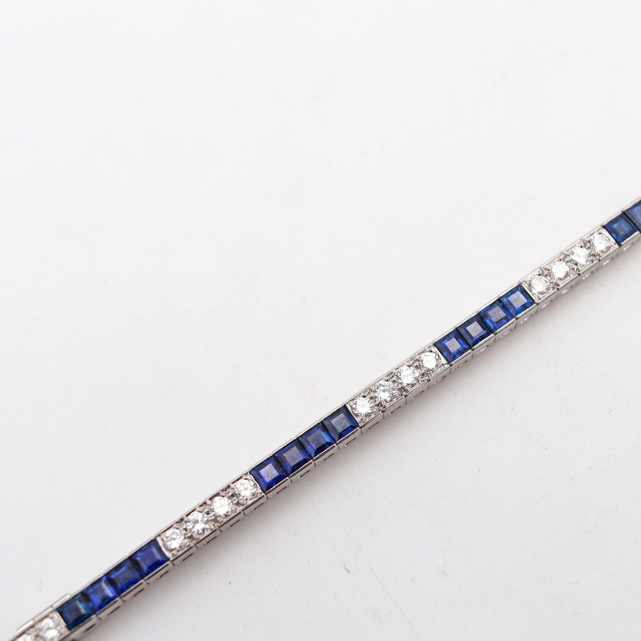 De las mujeres ART DECO 1930 Pulsera de platino con 8,68 quilates de diamantes y zafiros
