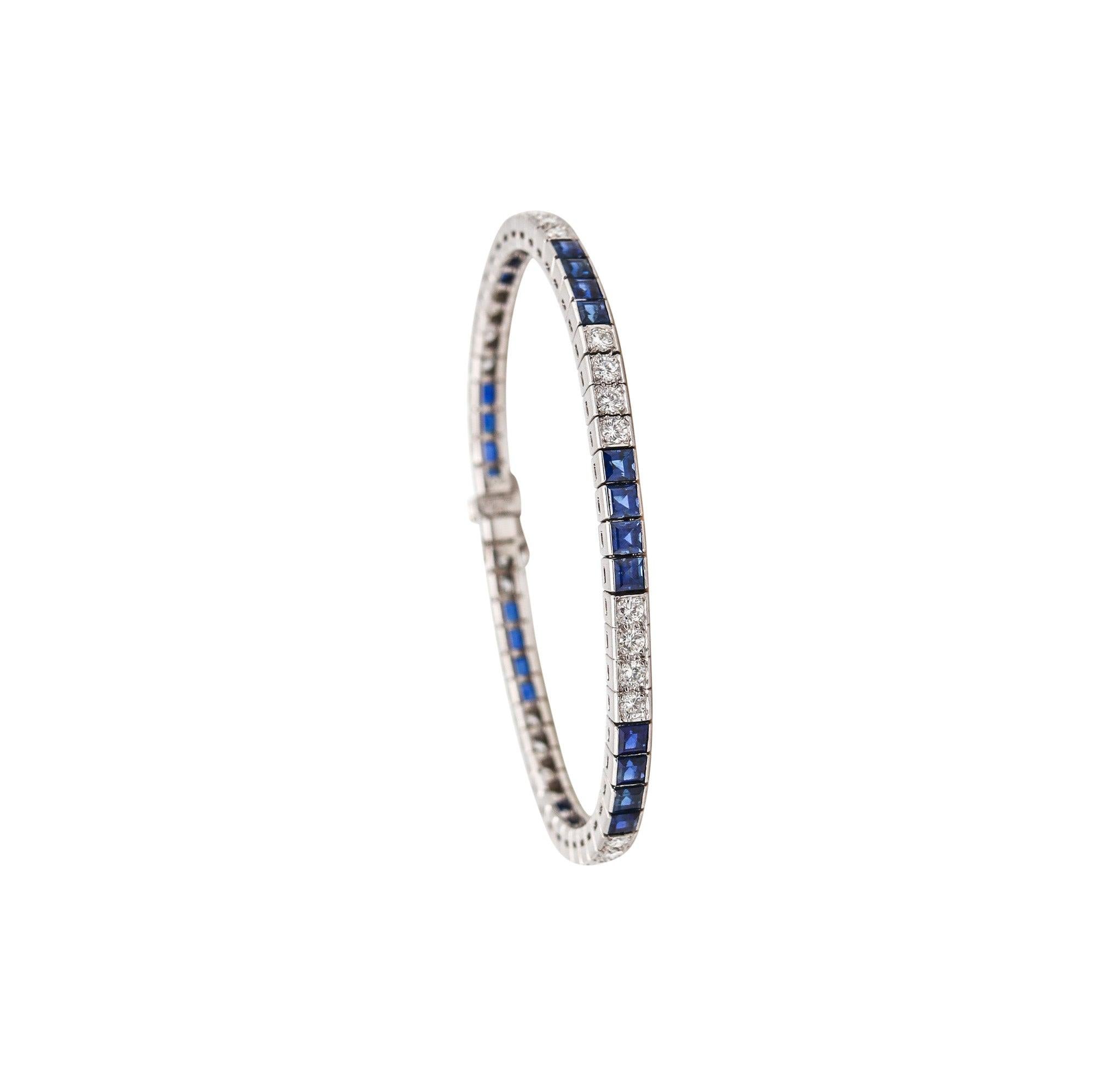 ART DECO 1930 Pulsera de platino con 8,68 quilates de diamantes y zafiros 2