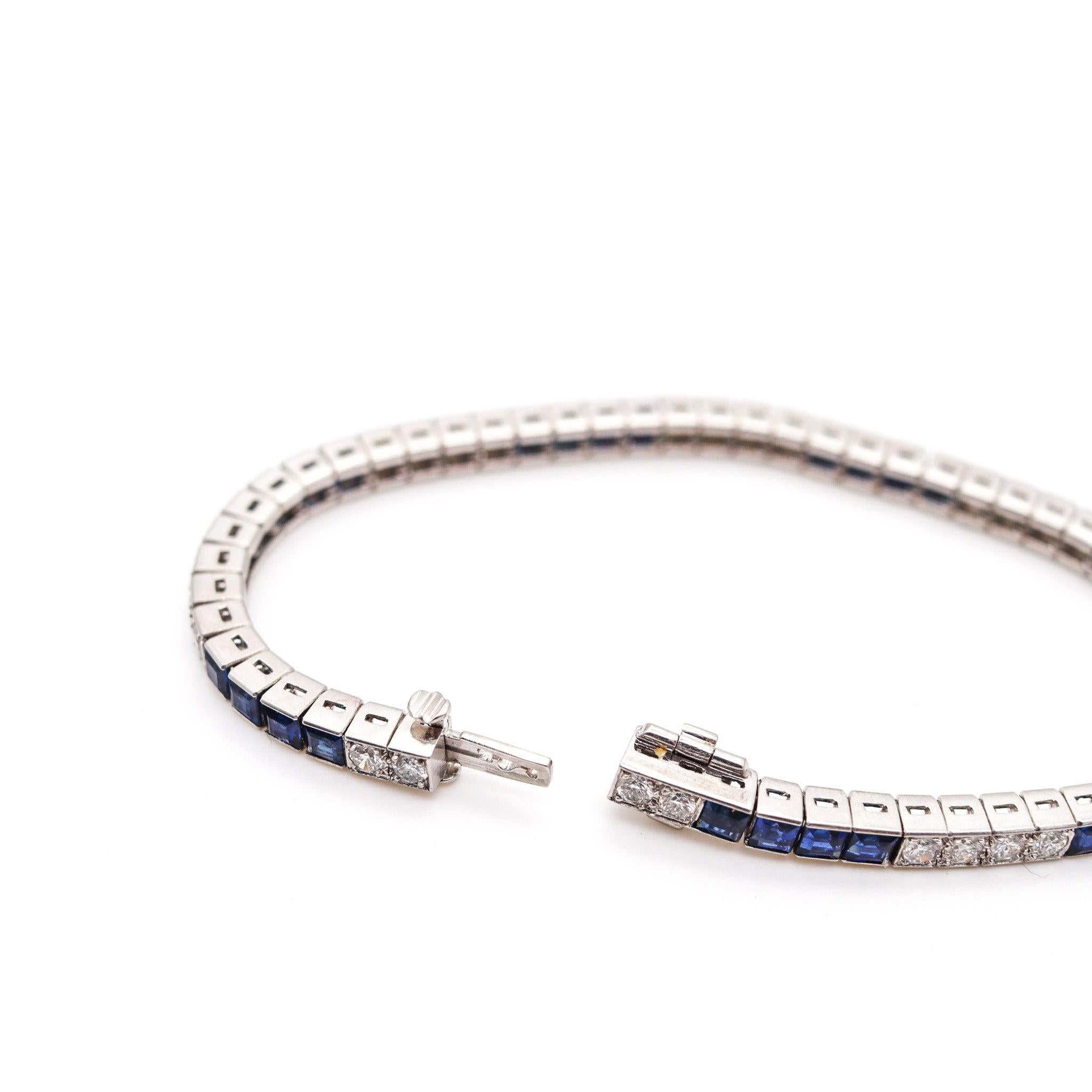ART DECO 1930 Pulsera de platino con 8,68 quilates de diamantes y zafiros 3